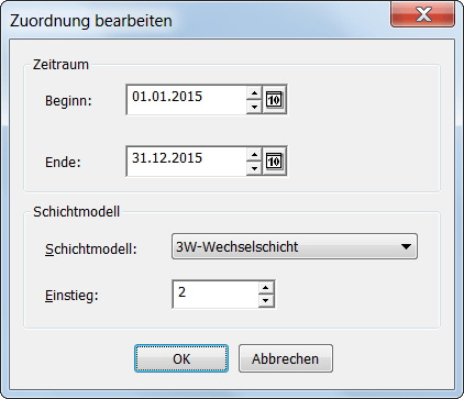 Zuordnung eines Schichtmodells für einen Mitarbeiter