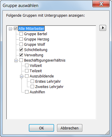 Fenster zur Gruppenauswahl (Mehrfachauswahl)