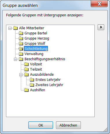 Fenster zur Gruppenauswahl (Einfachauswahl)