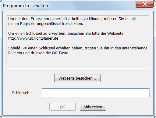 Fenster zur Eingabe des Lizenzschlüssels