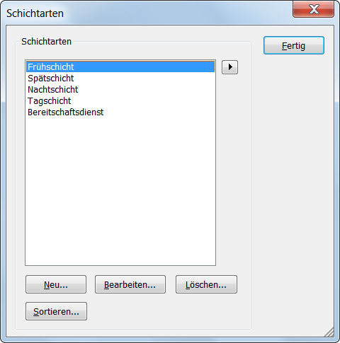 Verwaltungsfenster für Schichtarten