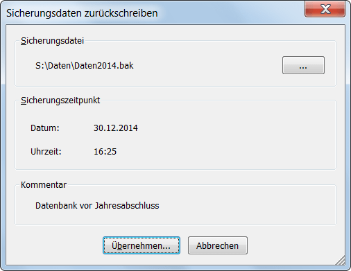 Datensicherung zurückschreiben