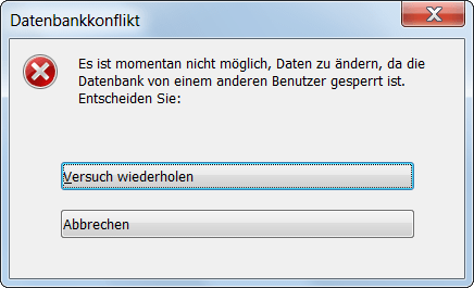 Hinweisfenster bei gesperrter Datenbank