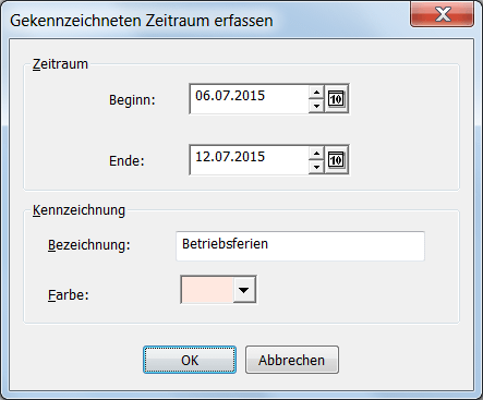 Eingabe eines gekennzeichneten Zeitraums